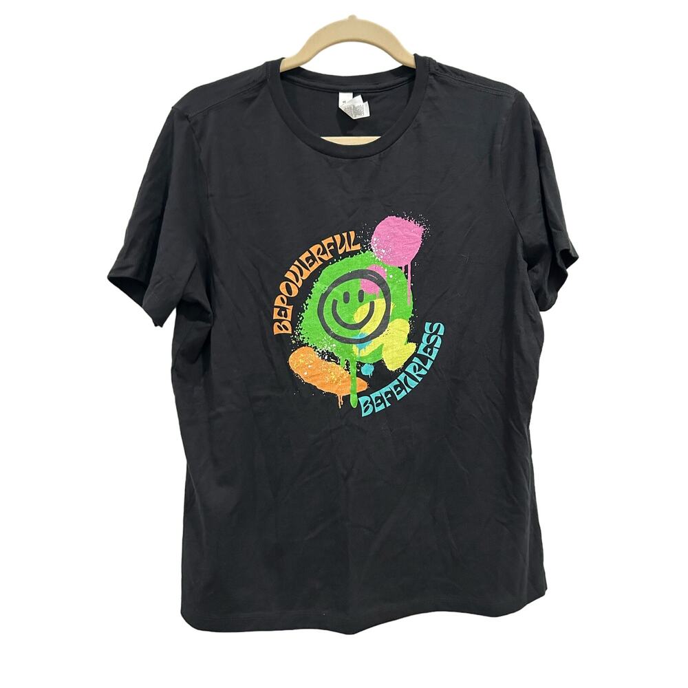 COLOR ME RAD Smiley Face Multi-colored Gray Graphic Tee Size S